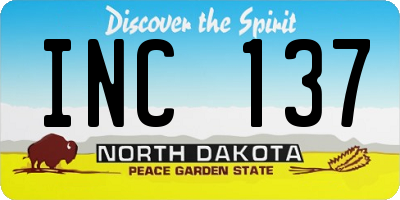 ND license plate INC137