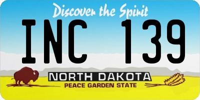 ND license plate INC139