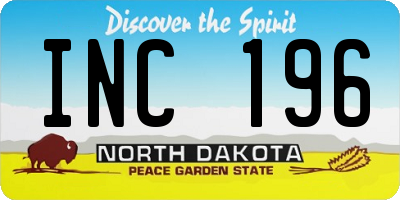 ND license plate INC196