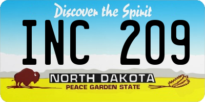ND license plate INC209