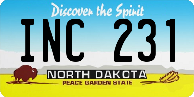 ND license plate INC231