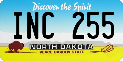 ND license plate INC255