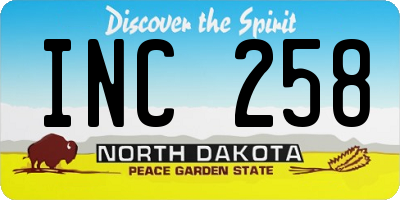 ND license plate INC258