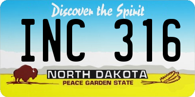 ND license plate INC316