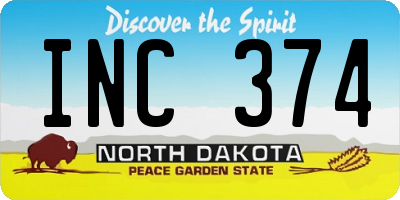 ND license plate INC374
