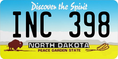 ND license plate INC398