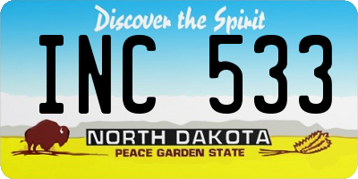 ND license plate INC533