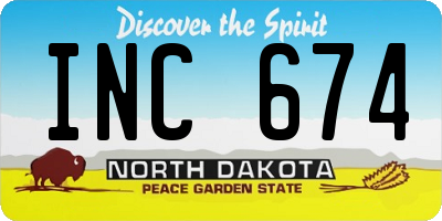 ND license plate INC674