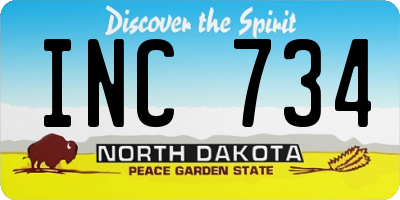 ND license plate INC734