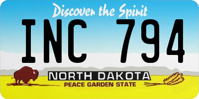 ND license plate INC794