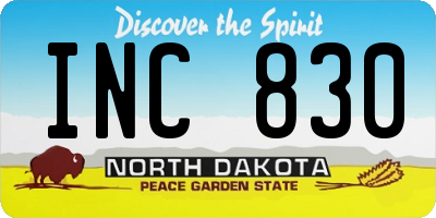 ND license plate INC830