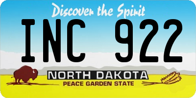 ND license plate INC922