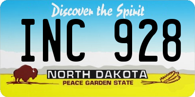 ND license plate INC928