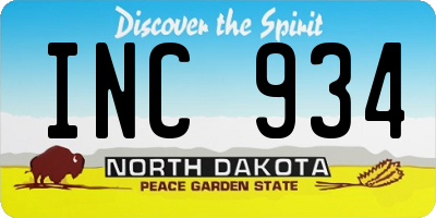ND license plate INC934