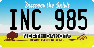 ND license plate INC985