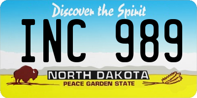 ND license plate INC989