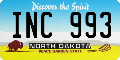 ND license plate INC993
