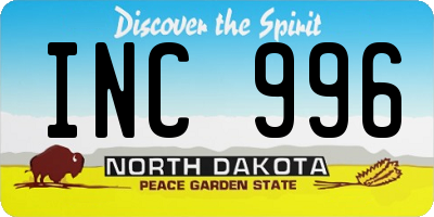 ND license plate INC996