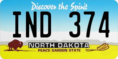 ND license plate IND374