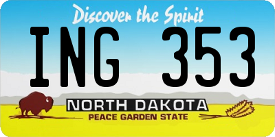 ND license plate ING353
