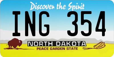 ND license plate ING354