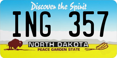 ND license plate ING357