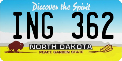 ND license plate ING362