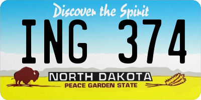 ND license plate ING374