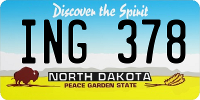 ND license plate ING378