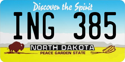 ND license plate ING385