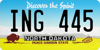 ND license plate ING445