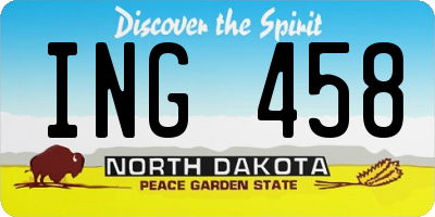 ND license plate ING458