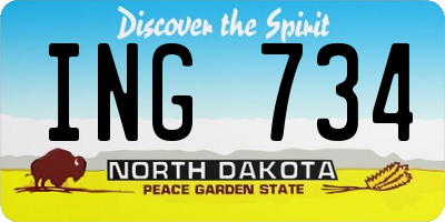 ND license plate ING734