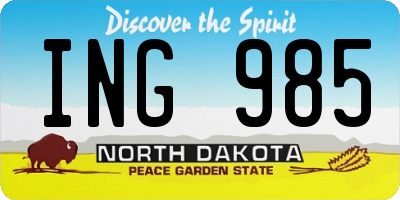 ND license plate ING985