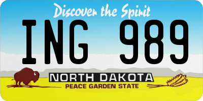 ND license plate ING989
