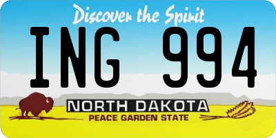 ND license plate ING994