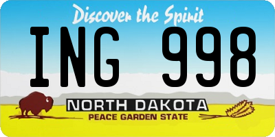ND license plate ING998