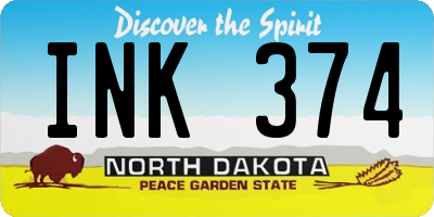 ND license plate INK374