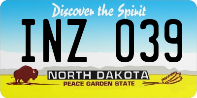 ND license plate INZ039