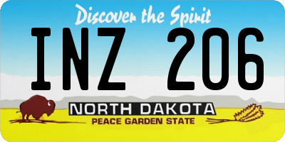 ND license plate INZ206