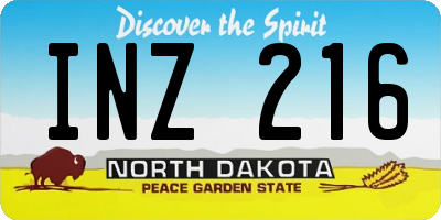 ND license plate INZ216