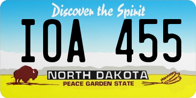 ND license plate IOA455