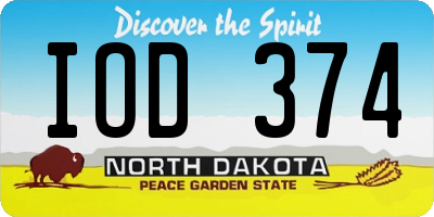 ND license plate IOD374