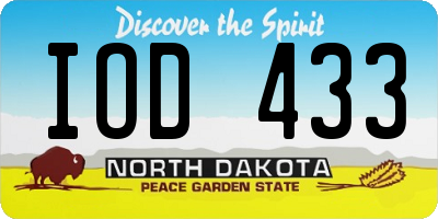 ND license plate IOD433