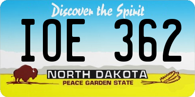 ND license plate IOE362