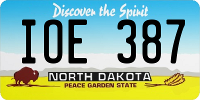 ND license plate IOE387