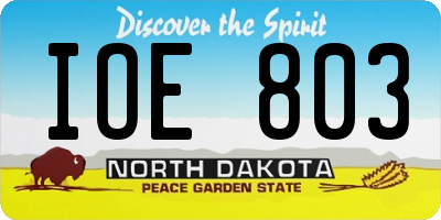 ND license plate IOE803