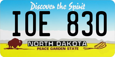 ND license plate IOE830