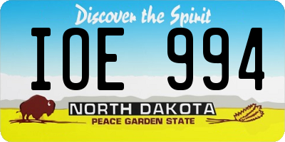 ND license plate IOE994