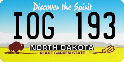 ND license plate IOG193